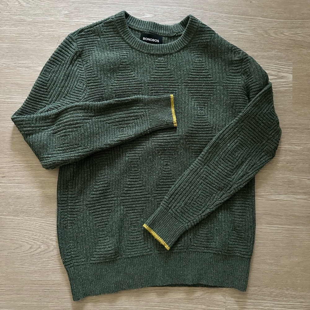 Bonobos Men's Diamond Stitch Crew Neck Sweater Dark Green